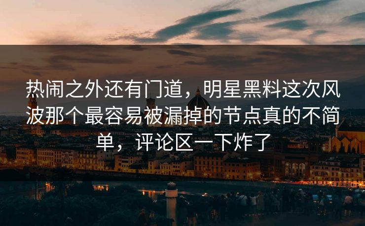 热闹之外还有门道，明星黑料这次风波那个最容易被漏掉的节点真的不简单，评论区一下炸了