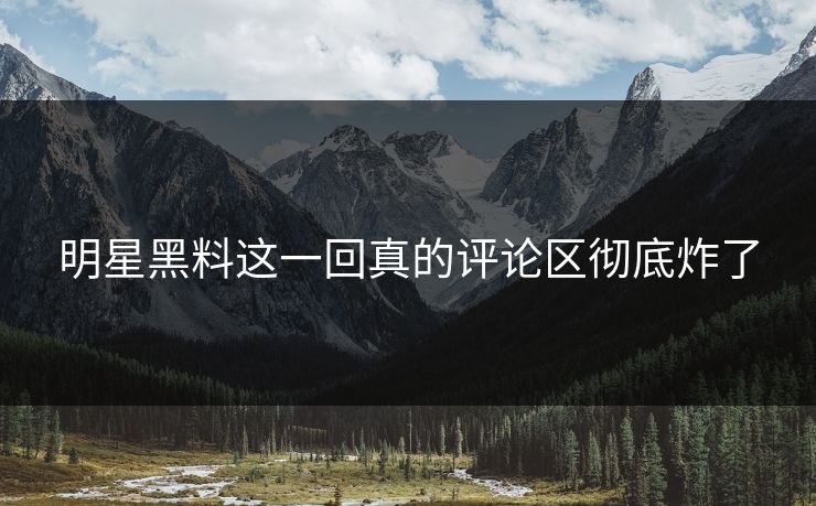 明星黑料这一回真的评论区彻底炸了
